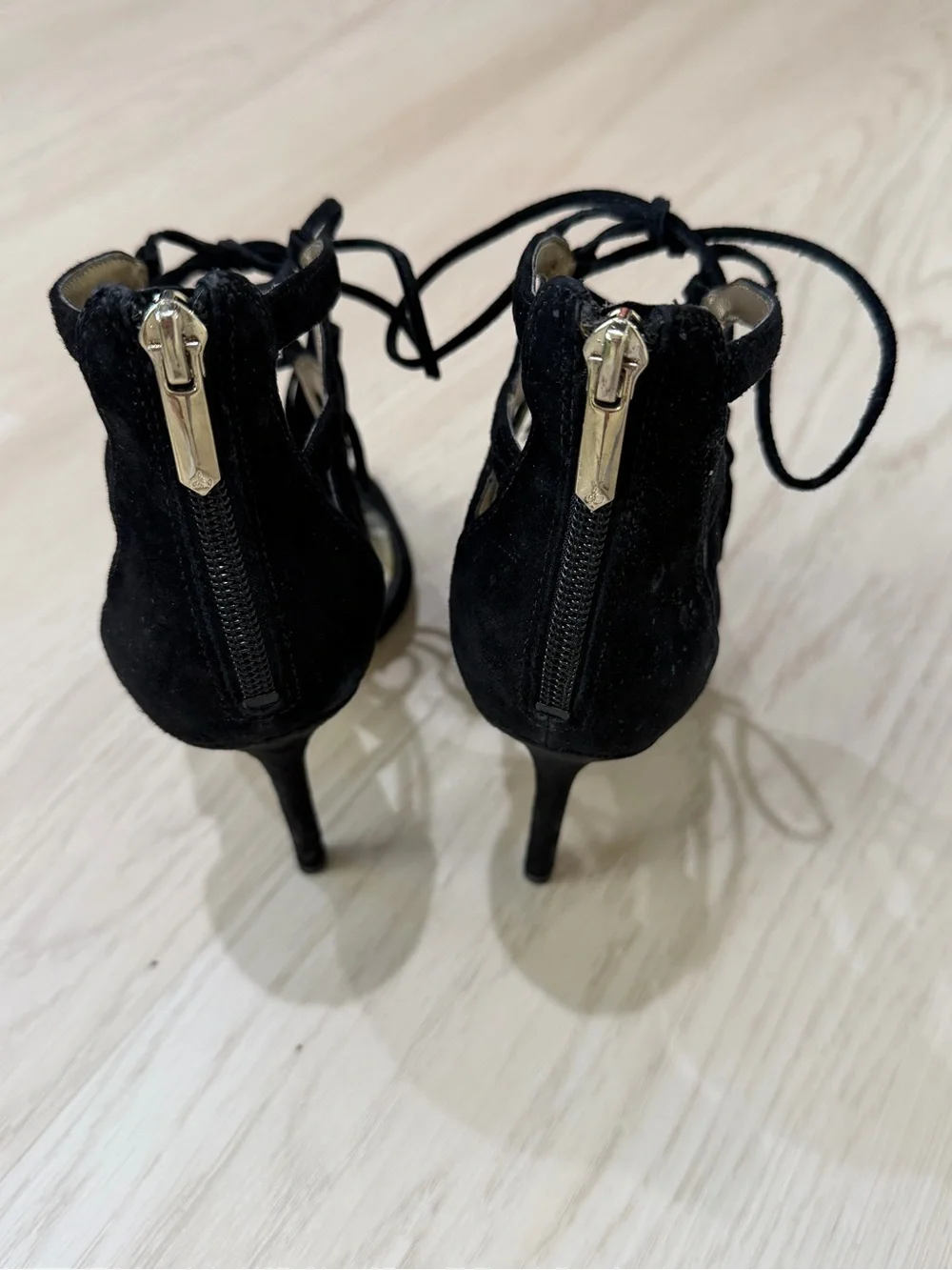 Sam Edelman Black Suede Lace-Up Heeled Sandals